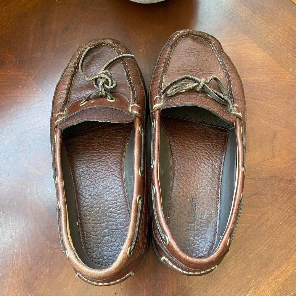 LL Bean Brown Leather Boat Shoes Men's Size 8 EE Wide Distressed